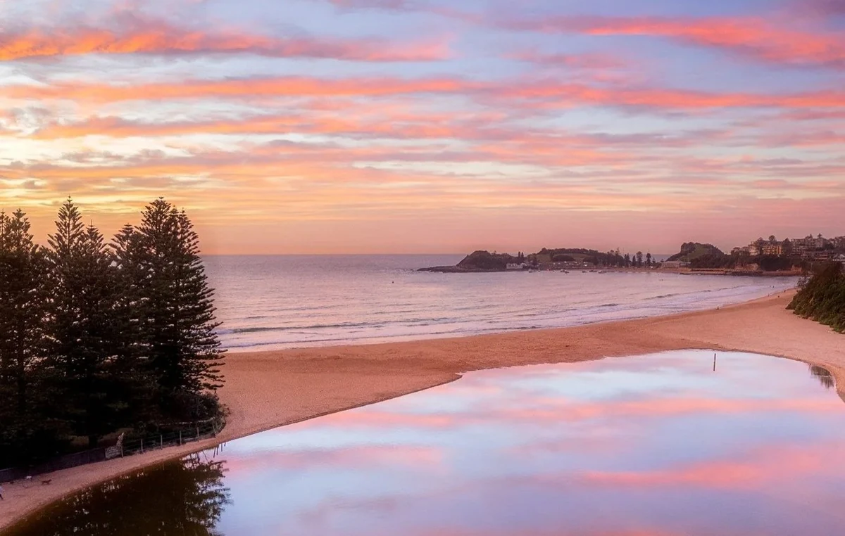 Beautiful sunrise overlooking Terrigal Beach, Central Coast, from a distance
