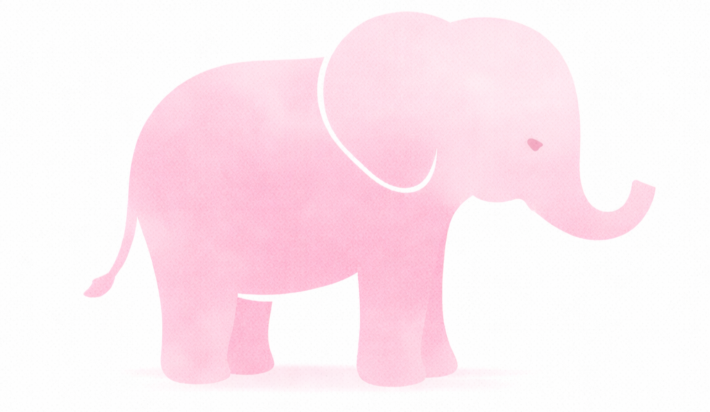 Minimalist pink elephant illustration used to demonstrate the ‘pink elephant’ thought suppression example in psychology.
